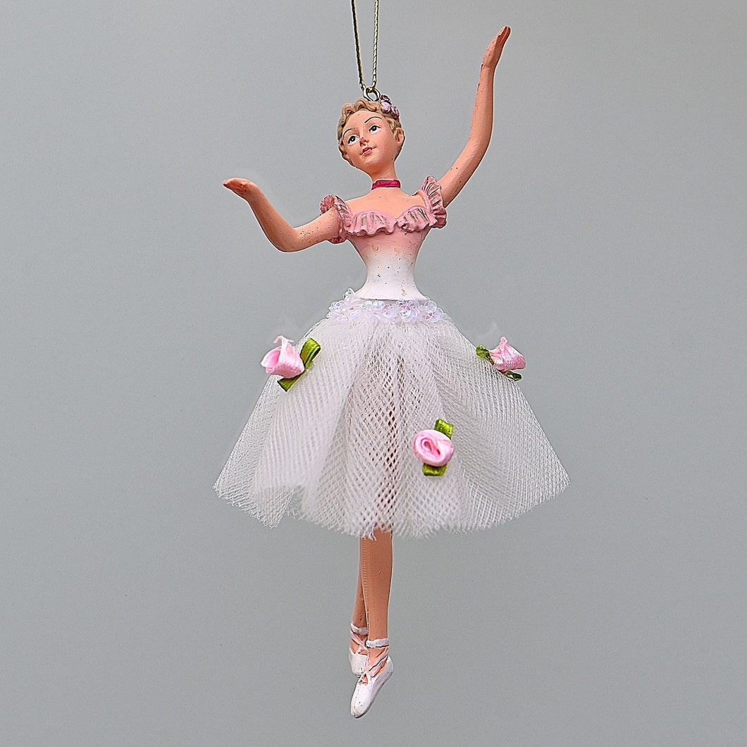 Nostalgische Ballerina im weißen Röckchen Weihnachtsbaumschmuck Kunsthandel Rueckeshaeuser