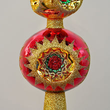 Lade das Bild in den Galerie-Viewer, Prachtvolle Christbaumspitze aus Lauscha mit zwei Kugeln und Reflexen Mundgeblasener Weihnachtsschmuck Kunsthandel Rueckeshaeuser
