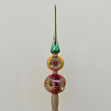 Lade das Bild in den Galerie-Viewer, Prachtvolle Christbaumspitze aus Lauscha mit zwei Kugeln und Reflexen Mundgeblasener Weihnachtsschmuck Kunsthandel Rueckeshaeuser
