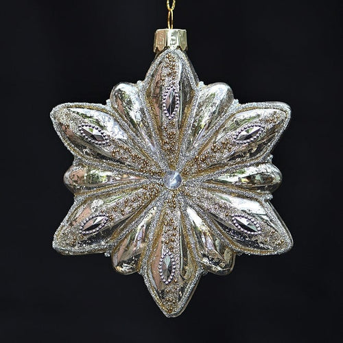 Prachtvoller Stern aus Glas Antiksilber glänzend Mundgeblasener Weihnachtsschmuck Kunsthandel Rueckeshaeuser