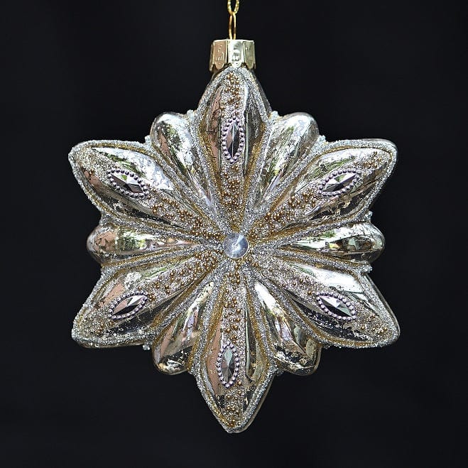 Prachtvoller Stern aus Glas Antiksilber glänzend Mundgeblasener Weihnachtsschmuck Kunsthandel Rueckeshaeuser