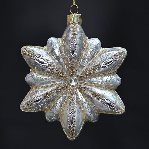 Prachtvoller Stern aus Glas antiksilber perlmutt matt Mundgeblasener Weihnachtsschmuck Kunsthandel Rueckeshaeuser