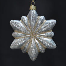 Lade das Bild in den Galerie-Viewer, Prachtvoller Stern aus Glas antiksilber perlmutt matt Mundgeblasener Weihnachtsschmuck Kunsthandel Rueckeshaeuser
