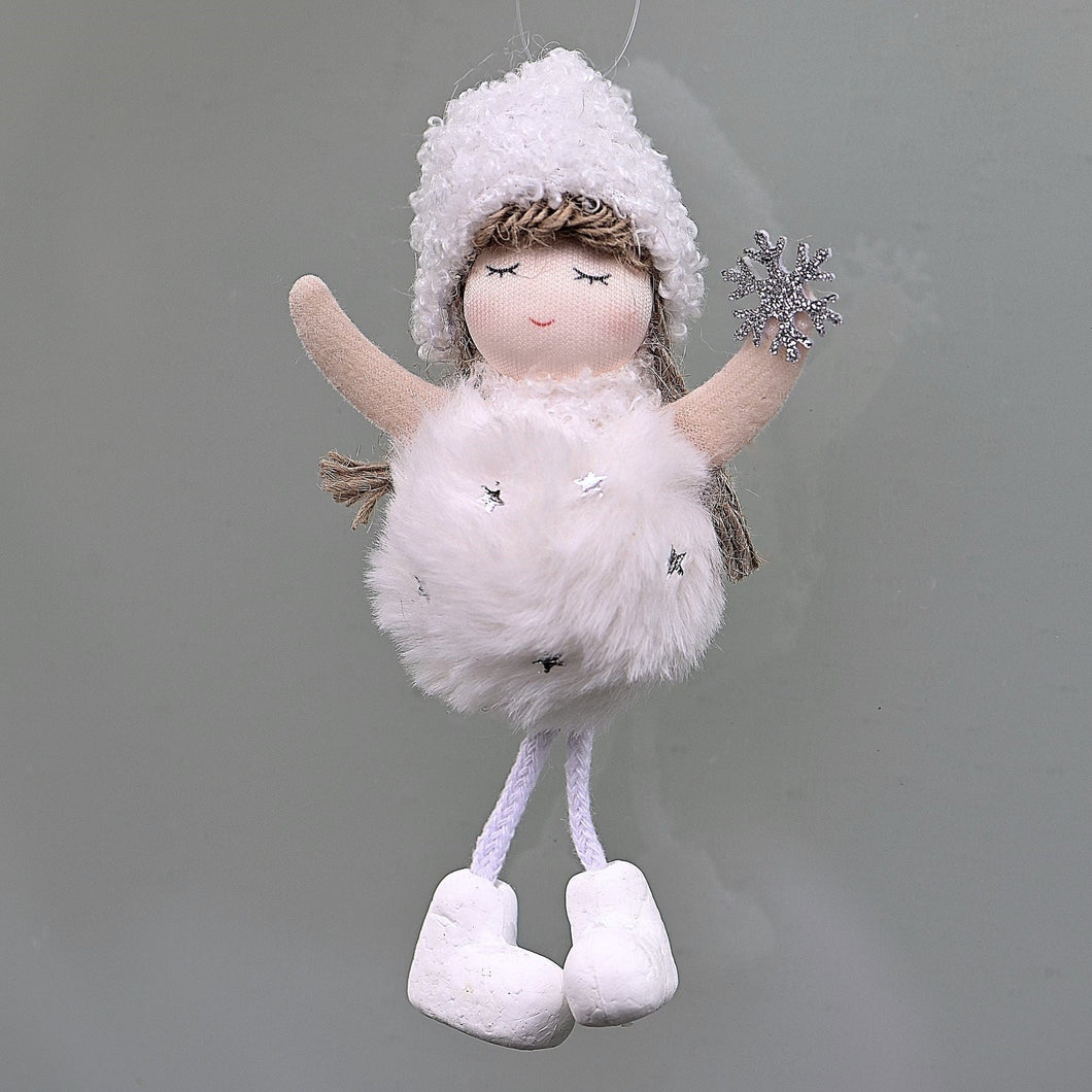 Reizendes Winterpüppchen mit weißem Fellkleidchen Mundgeblasener Weihnachtsschmuck Kunsthandel Rueckeshaeuser