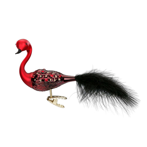 Roter Schwan mit schwarzer Feder Weihnachtsbaumschmuck Kunsthandel Rueckeshaeuser