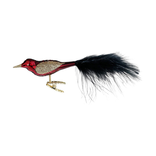 Roter Vogel mit schwarzer Feder Weihnachtsbaumschmuck Kunsthandel Rueckeshaeuser