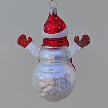 Lade das Bild in den Galerie-Viewer, Schneemann mit Handschuhen und Mütze Mundgeblasener Weihnachtsschmuck Kunsthandel Rueckeshaeuser
