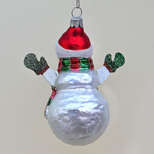 Lade das Bild in den Galerie-Viewer, Schneemann mit Handschuhen und Mütze Mundgeblasener Weihnachtsschmuck Kunsthandel Rueckeshaeuser
