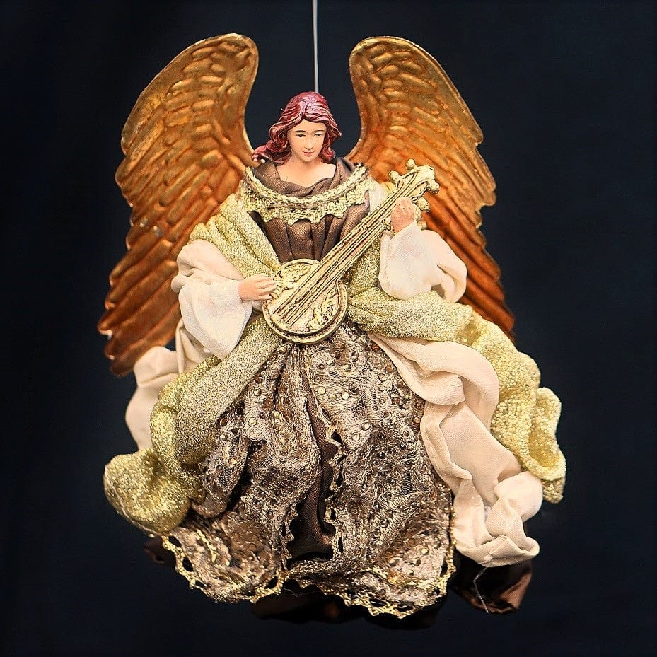 Schwebender Engel mit Laute geradeaus schauend Weihnachtsdekoration Kunsthandel Rueckeshaeuser