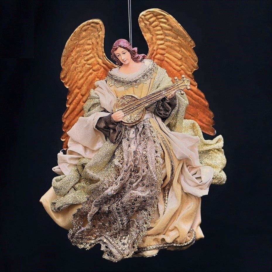 Schwebender Engel mit Laute, nach rechts schauend Weihnachtsdekoration Kunsthandel Rueckeshaeuser