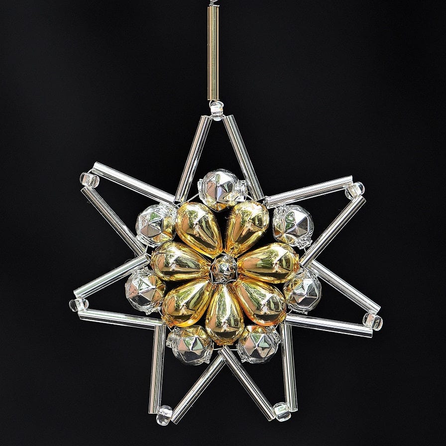 Stern aus Gablonz in silber und gold X cm Mundgeblasener Weihnachtsschmuck Kunsthandel Rueckeshaeuser