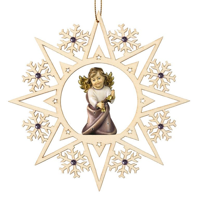 Stern mit Herzengel und Glöckchen / Kristalle und Goldfaden in Geschenkbox Weihnachtsbaumschmuck Kunsthandel Rueckeshaeuser