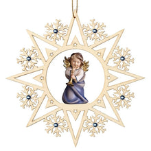 Lade das Bild in den Galerie-Viewer, Stern mit Herzengel und Posaune / Kristalle und Goldfaden in Geschenkbox Weihnachtsbaumschmuck Kunsthandel Rueckeshaeuser
