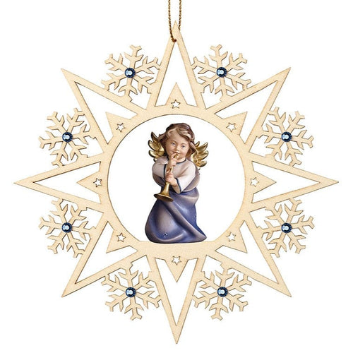 Stern mit Herzengel und Posaune / Kristalle und Goldfaden in Geschenkbox Weihnachtsbaumschmuck Kunsthandel Rueckeshaeuser