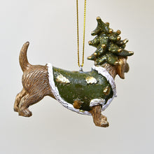 Lade das Bild in den Galerie-Viewer, Weihnachtsdackel "Charly" mit Tannenbaumhut Weihnachtsbaumschmuck Kunsthandel Rueckeshaeuser
