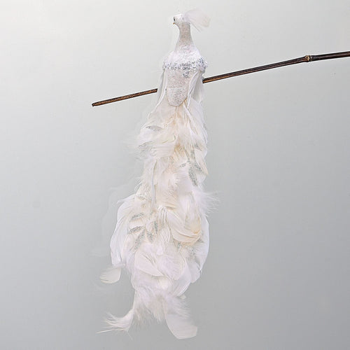 Weißer Pfau auf Clip, ca. 38 cm Weihnachtsbaumschmuck Kunsthandel Rueckeshaeuser