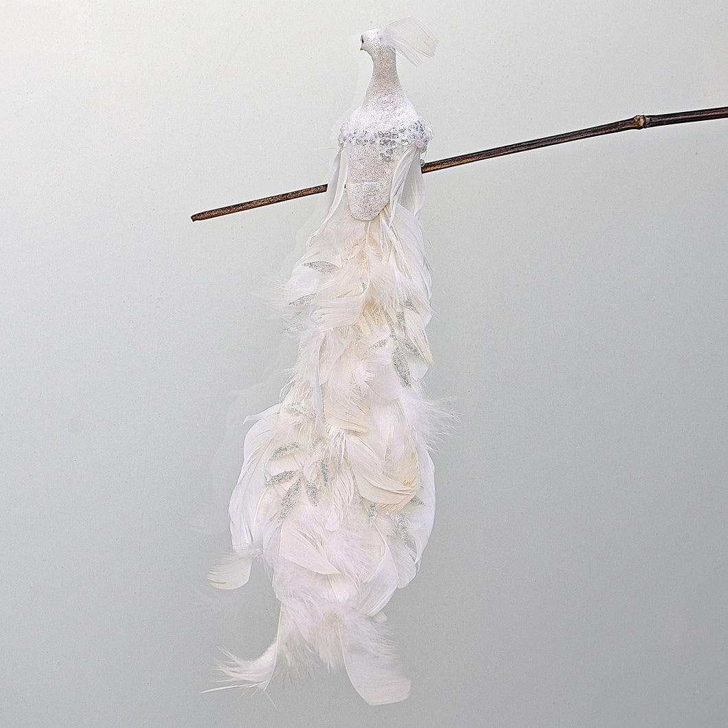 Weißer Pfau auf Clip, ca. 38 cm Weihnachtsbaumschmuck Kunsthandel Rueckeshaeuser
