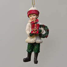 Lade das Bild in den Galerie-Viewer, Winterkinder / Junge mit Geschenkpäckchen Weihnachtsbaumschmuck Kunsthandel Rueckeshaeuser
