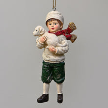 Lade das Bild in den Galerie-Viewer, Winterkinder / Junge mit jungem Hund Weihnachtsbaumschmuck Kunsthandel Rueckeshaeuser
