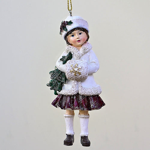 Winterkinder / Mädchen mit Muff und Tannenbaum Weihnachtsbaumschmuck Kunsthandel Rueckeshaeuser