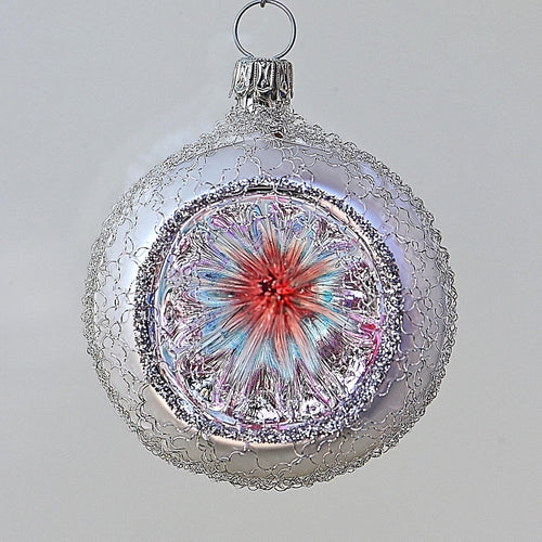 Wunderschöne mundgeblasene Reflexkugel, silber matt / glänzend, 6 cm Mundgeblasene Weihnachtskugel Kunsthandel Rueckeshaeuser
