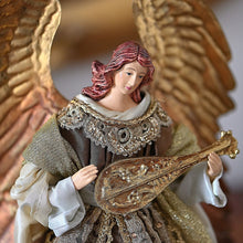 Lade das Bild in den Galerie-Viewer, Wundervoller Engel mit Laute, Höhe 30 cm Weihnachtsdekoration Kunsthandel Rueckeshaeuser
