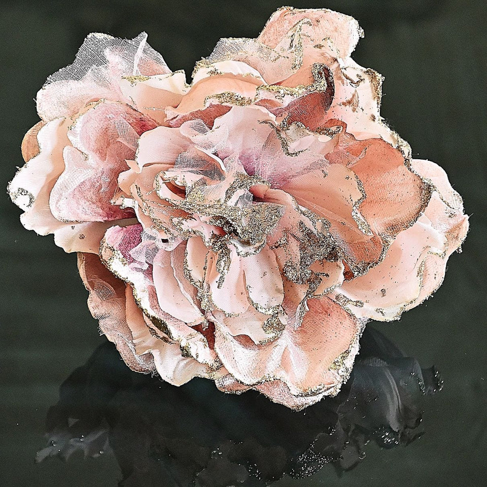 Zartrosa Päonienblüte auf Clip Weihnachtsdekoration Kunsthandel Rueckeshaeuser