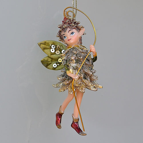 Zauberhafter Elf mit goldenem Stab Weihnachtsbaumschmuck Kunsthandel Rueckeshaeuser