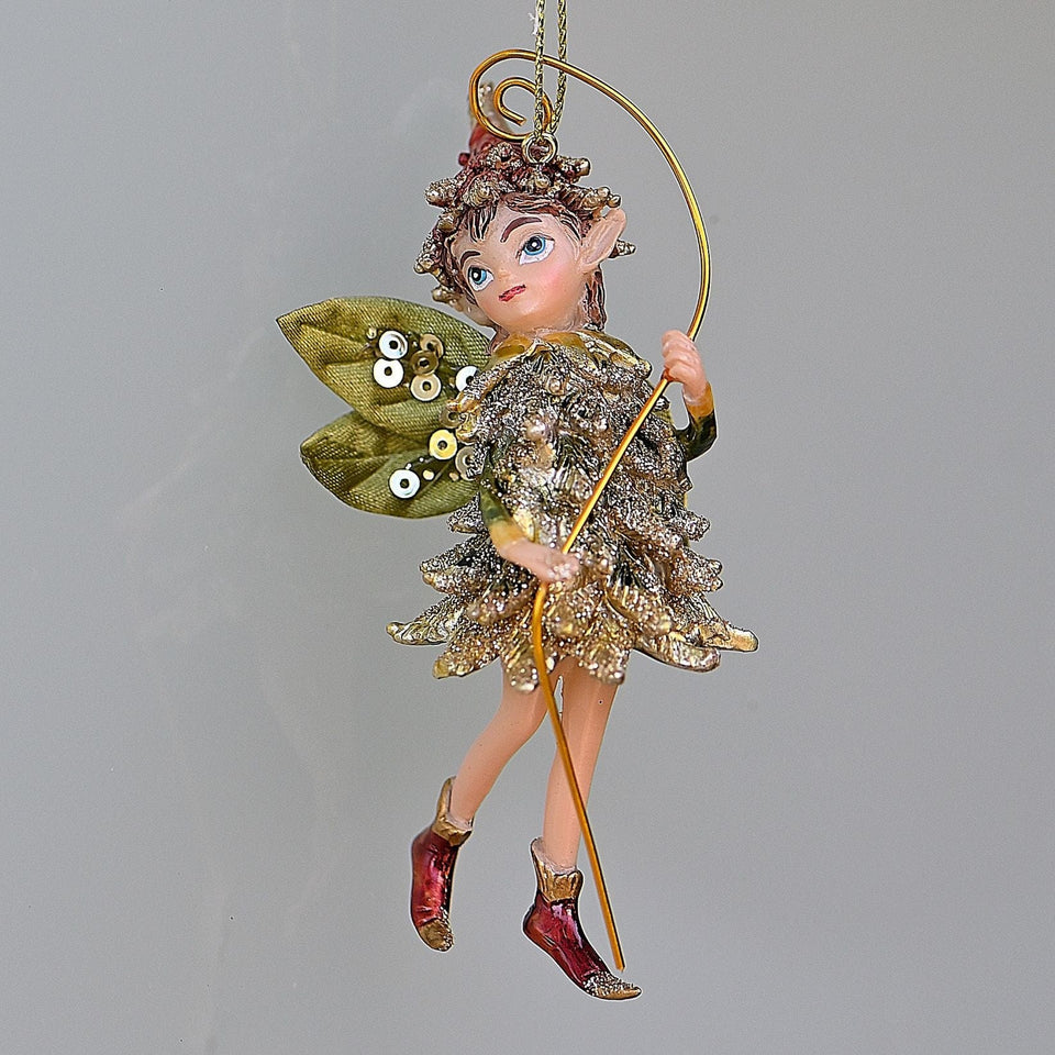Zauberhafter Elf mit goldenem Stab Weihnachtsbaumschmuck Kunsthandel Rueckeshaeuser