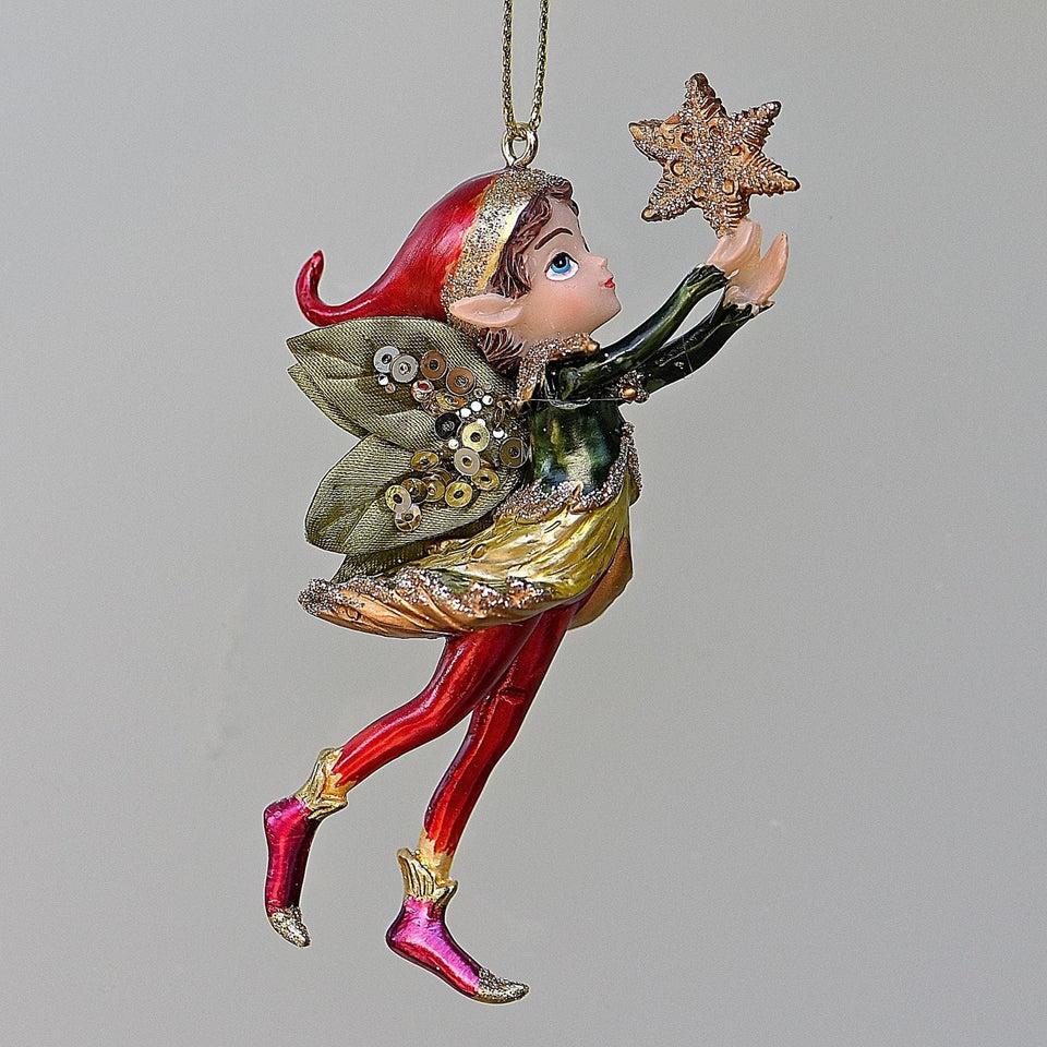 Zauberhafter Elf mit goldenem Stern Weihnachtsbaumschmuck Kunsthandel Rueckeshaeuser
