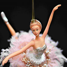 Lade das Bild in den Galerie-Viewer, Ballerina im rosa Kleidchen / auf einem Bein Weihnachtsbaumschmuck Kunsthandel Rueckeshaeuser
