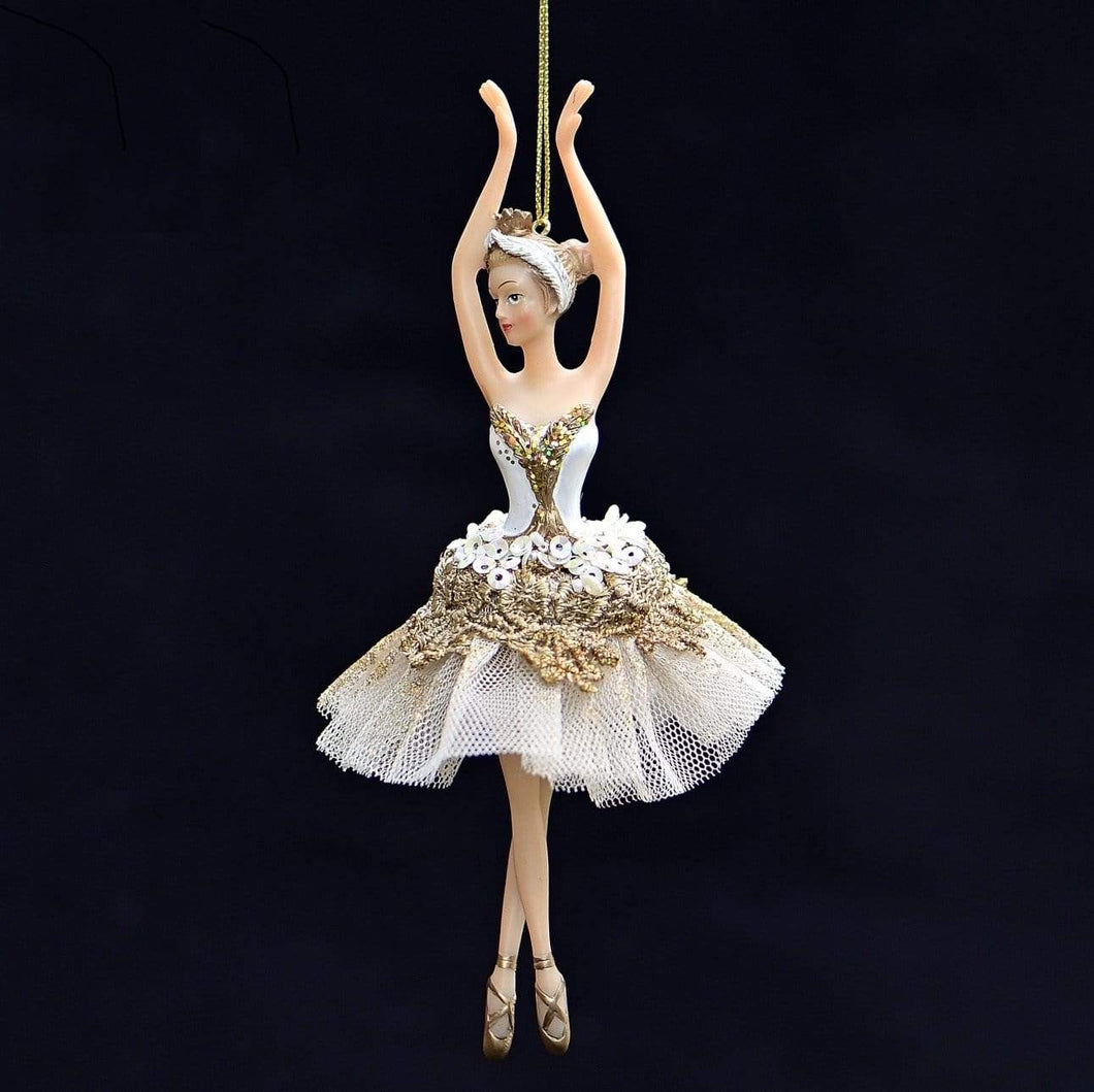 Elegante Ballerina in gold und weiß Weihnachtsbaumschmuck Kunsthandel Rueckeshaeuser