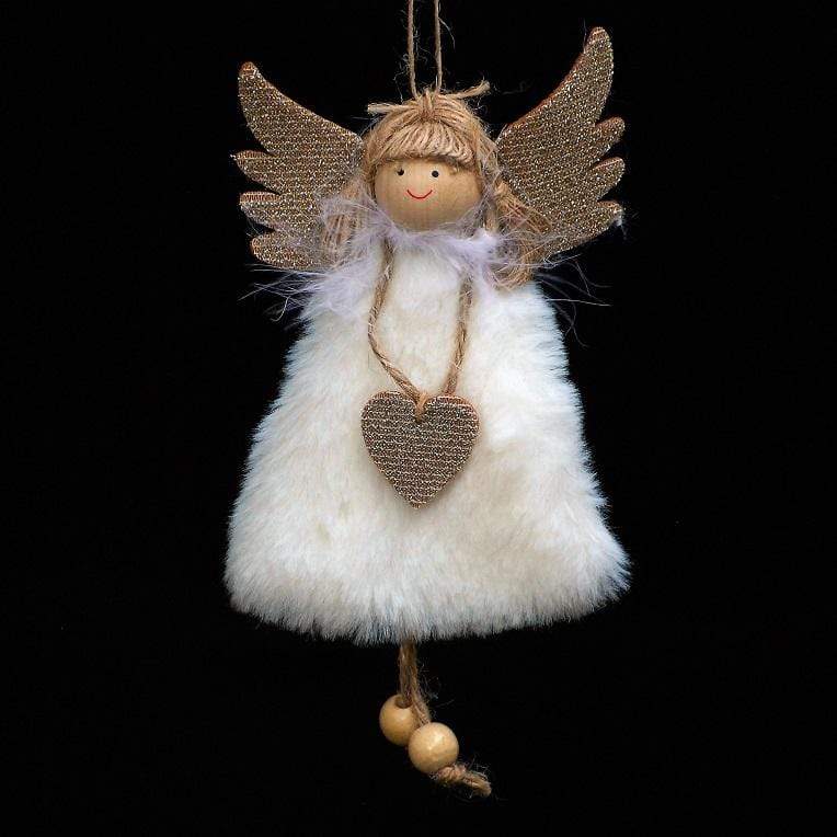 Engelchen mit Herz in weißem Fellmantel / Herz Weihnachtsbaumschmuck Kunsthandel Rueckeshaeuser