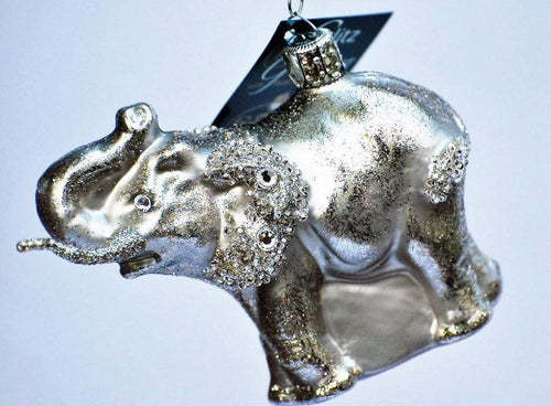 Exklusiver Elefant mit Swarovski-Steinen / silber Mundgeblasener Weihnachtsschmuck Kunsthandel Rueckeshaeuser