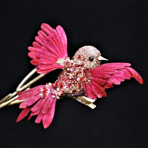 Exotisches rotes Vögelchen auf Clip Weihnachtsbaumschmuck Kunsthandel Rueckeshaeuser