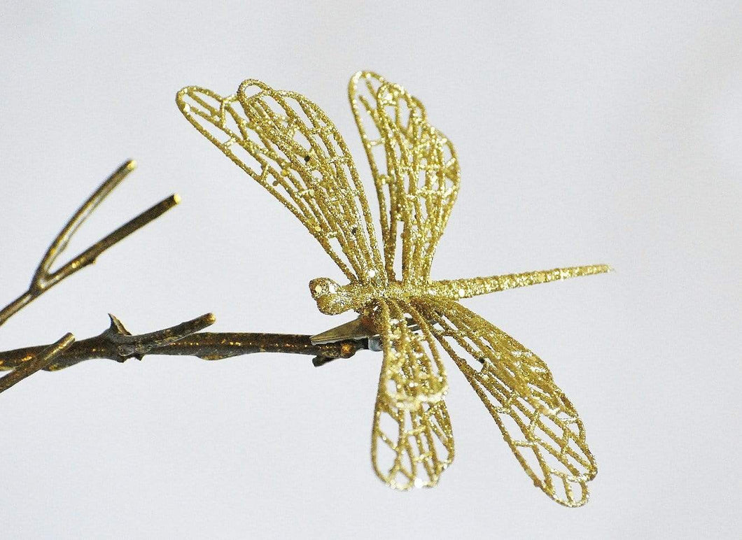 Goldene Libelle auf Clip Weihnachtsbaumschmuck Kunsthandel Rueckeshaeuser