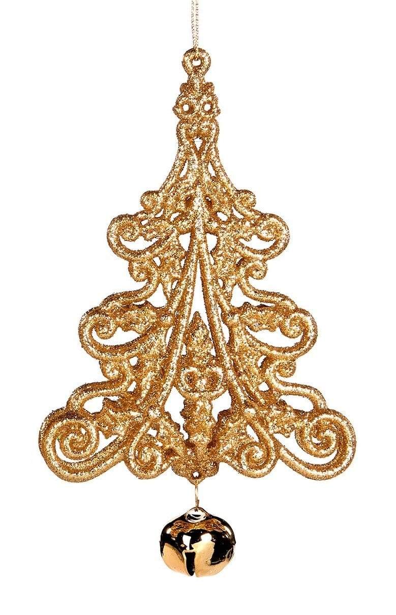 Goldenes Tannenbäumchen mit Glöckchen / filigran Weihnachtsbaumschmuck Kunsthandel Rueckeshaeuser