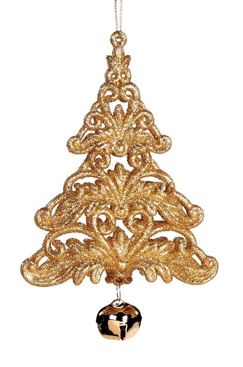 Goldenes Tannenbäumchen mit Glöckchen / klassisch Weihnachtsbaumschmuck Kunsthandel Rueckeshaeuser