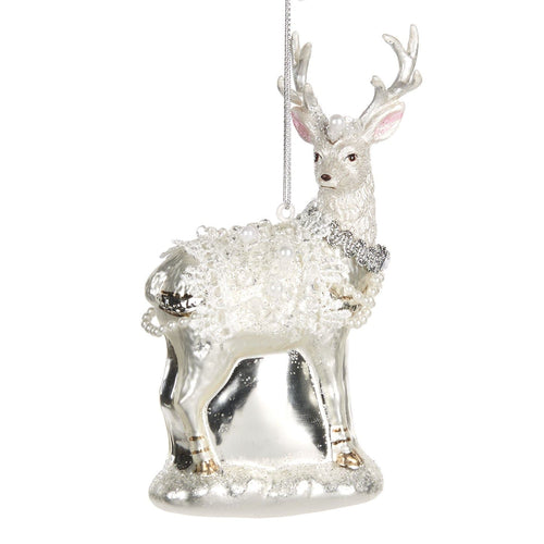 Hirsch mit weißen Perlen Weihnachtsbaumschmuck Kunsthandel Rueckeshaeuser