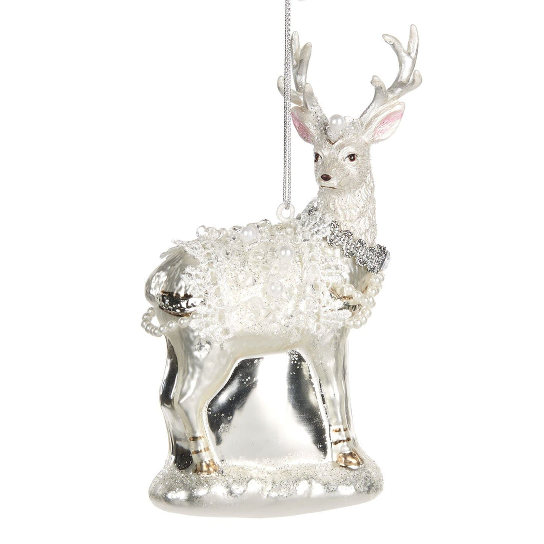 Hirsch mit weißen Perlen Weihnachtsbaumschmuck Kunsthandel Rueckeshaeuser