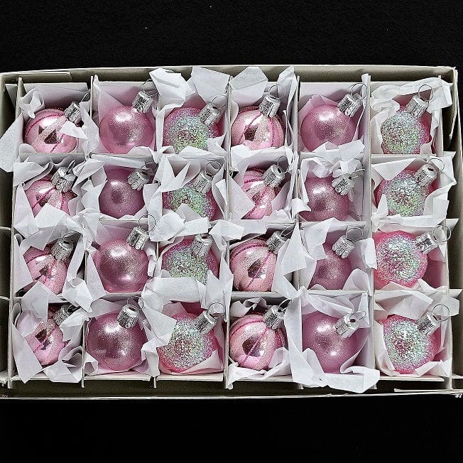 Kopie von 24 mundgeblasene Weihnachtskugeln á 3 cm rosa/silber Mundgeblasene Weihnachtskugel Kunsthandel Rueckeshaeuser