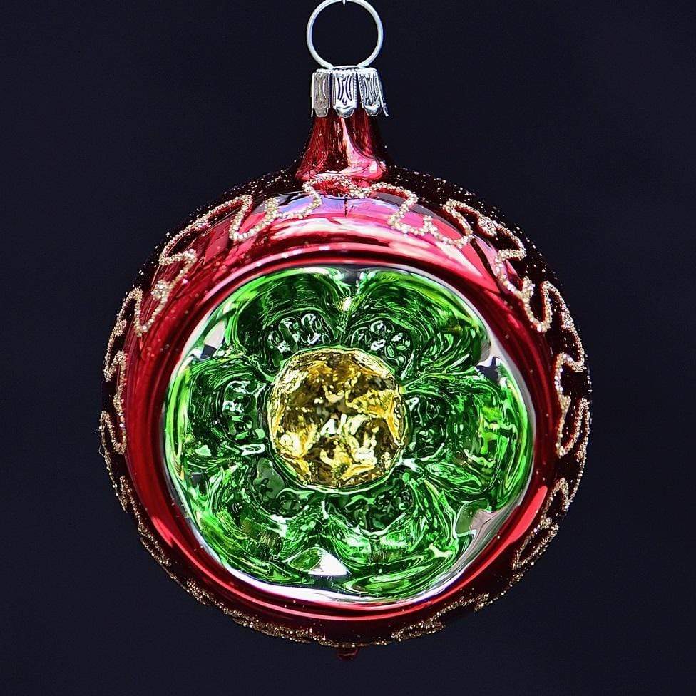 Mundgeblasene Reflexkugel / rot/gold/grün glänzend 6 cm Mundgeblasene Weihnachtskugel Kunsthandel Rueckeshaeuser