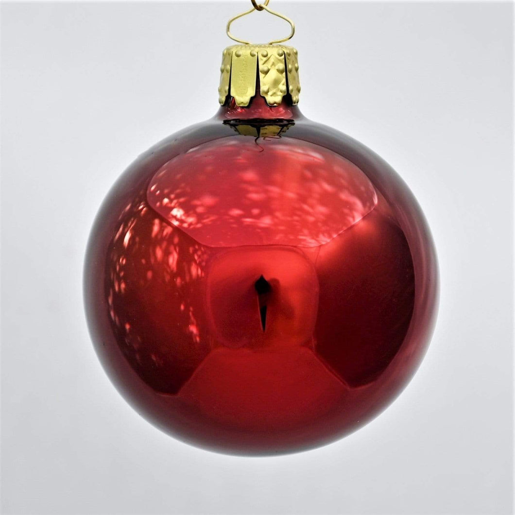 Mundgeblasene Weihnachtskugel / dunkelrot glänzend 6 cm / 6-er Karton Mundgeblasene Weihnachtskugel Kunsthandel Rueckeshaeuser