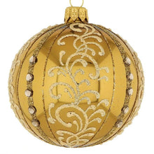 Lade das Bild in den Galerie-Viewer, Mundgeblasene Weihnachtskugel / gold glänzend 8 cm / klassisches Muster Mundgeblasene Weihnachtskugel Kunsthandel Rueckeshaeuser
