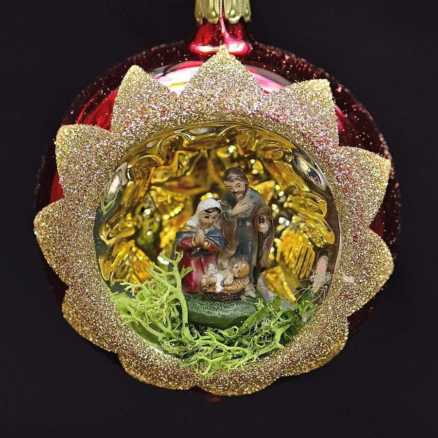 Mundgeblasene Weihnachtskugel / Heilige Familie 8 cm Mundgeblasene Weihnachtskugel Kunsthandel Rueckeshaeuser