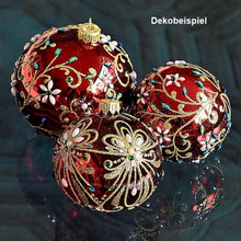 Lade das Bild in den Galerie-Viewer, Mundgeblasene Weihnachtskugel / rot glänzend mit floralem Muster / 8 cm Mundgeblasene Weihnachtskugel Kunsthandel Rueckeshaeuser

