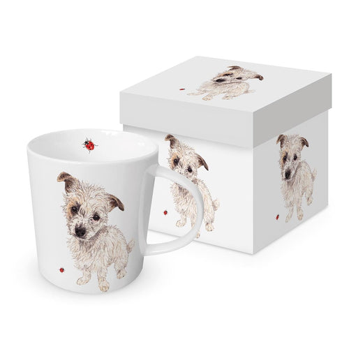 Porzellantasse mit Hund und Marienkäfer in Geschenkbox Tassen Kunsthandel Rueckeshaeuser