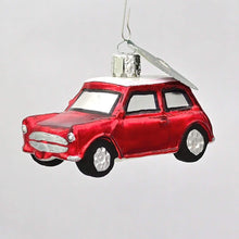 Lade das Bild in den Galerie-Viewer, Roter Mini mit weißem Dach Mundgeblasener Weihnachtsschmuck Kunsthandel Rueckeshaeuser

