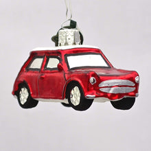 Lade das Bild in den Galerie-Viewer, Roter Mini mit weißem Dach Mundgeblasener Weihnachtsschmuck Kunsthandel Rueckeshaeuser
