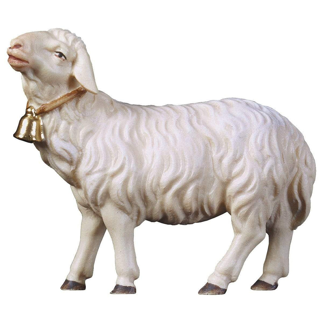Schaf geradeaus schauend mit Glocke Krippenfiguren Kunsthandel Rueckeshaeuser